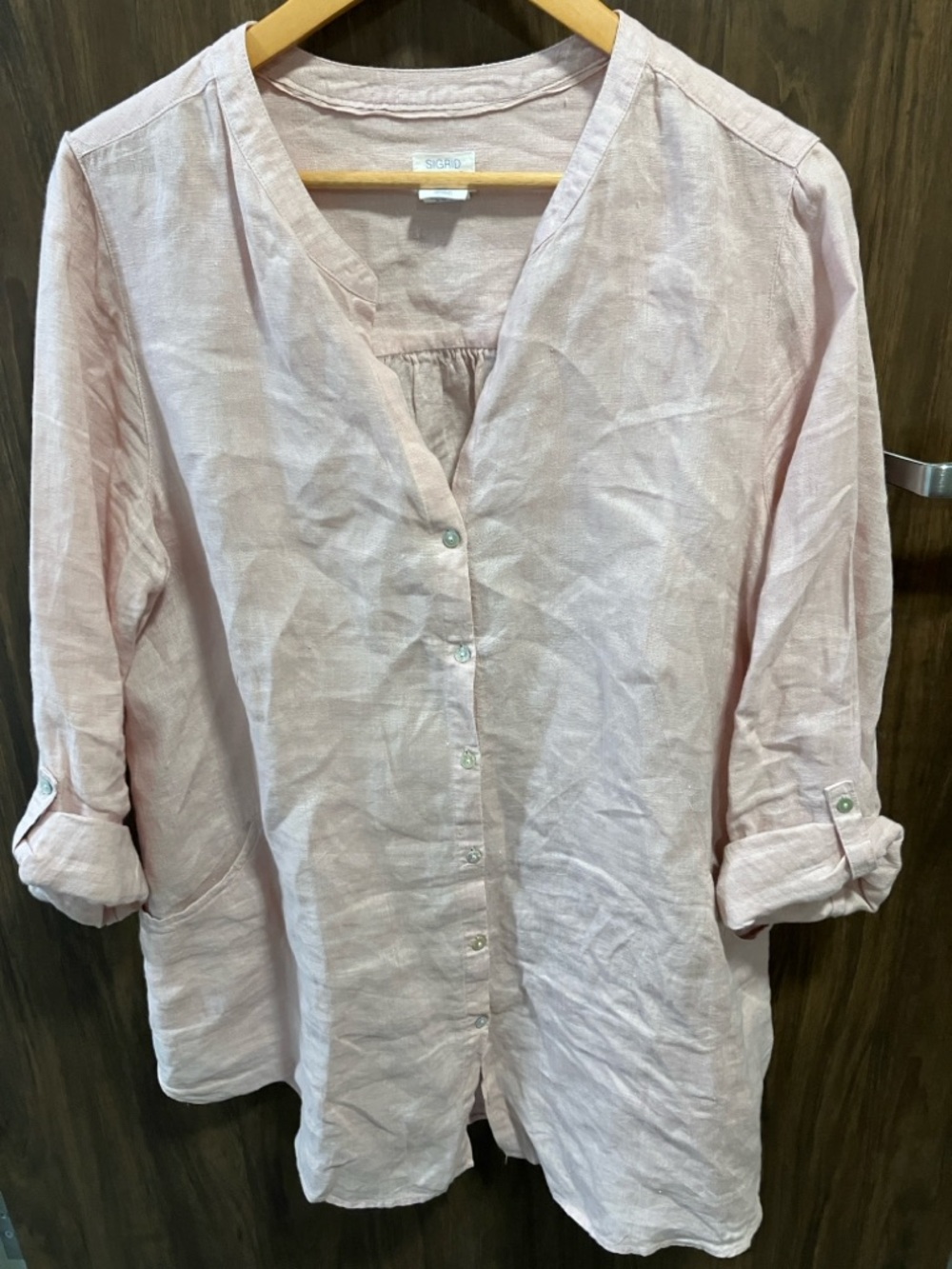 Sigrid Olsen Pale Pink Linen Button-Front Womens Tunic Size L